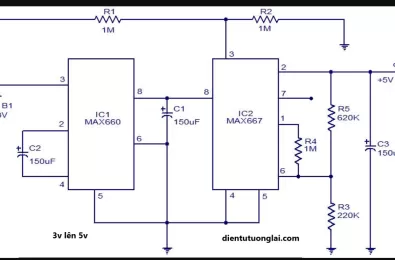 Mạch chuyển đổi điện áp 3v lên 5v sử dụng MAX660 và MAX667